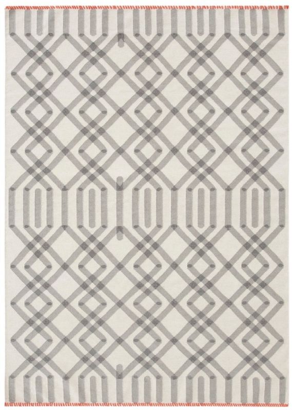 Kilim Duna Teppich mit geometrischem Muster in Grau auf hellem Grund, Größe 200x300.